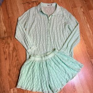 2 PC Skylar Rose Shorts & Long Sleeve Button Down Shirt Set SZ Small Mint Green